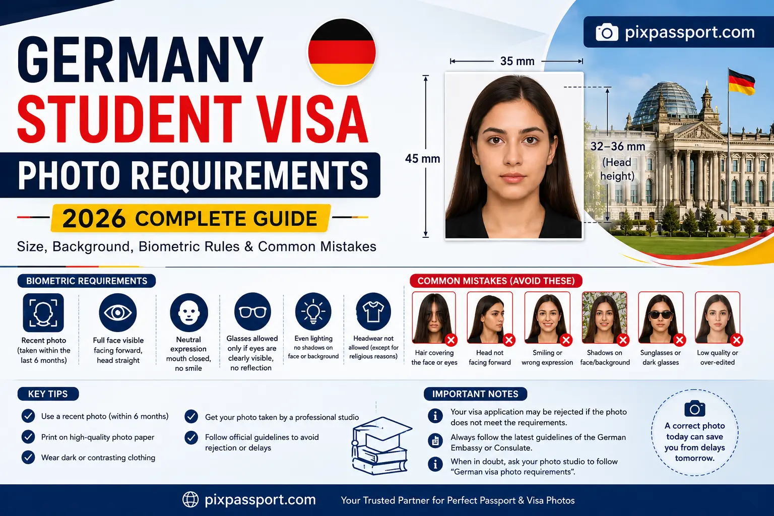 Germany Student Visa Photo Requirements (2026 Complete Guide): Size, Background, Biometric Rules & Common Mistakes